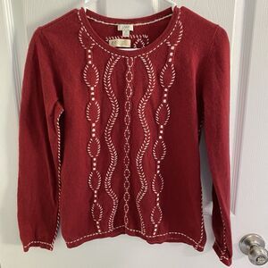 J. Jill Sweater Size S Re Crafted Limited No.13 Lambswool Embroidered Christmas